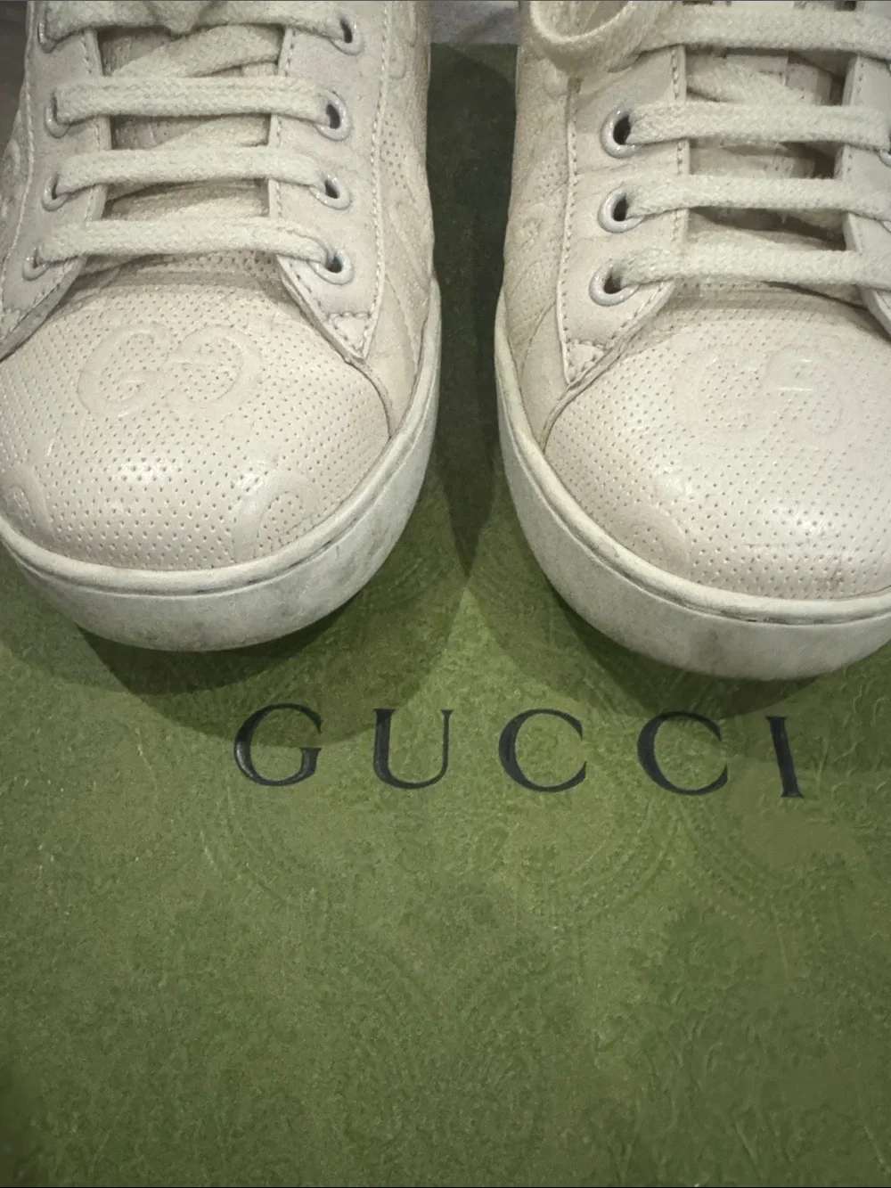 Gucci Cream Perforated GG Leather Low-Top Sneakers